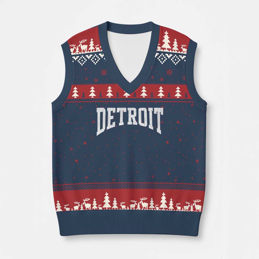 Detroit Michigan City Throwback Design Vintage V-Neck Knit Sweater Vest TS11 Navy Red Print Your Wear