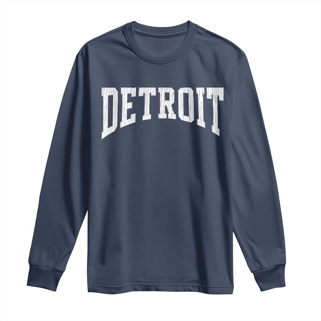 Detroit Michigan City Throwback Design Vintage Long Sleeve Shirt TS11 Navy Print Your Wear
