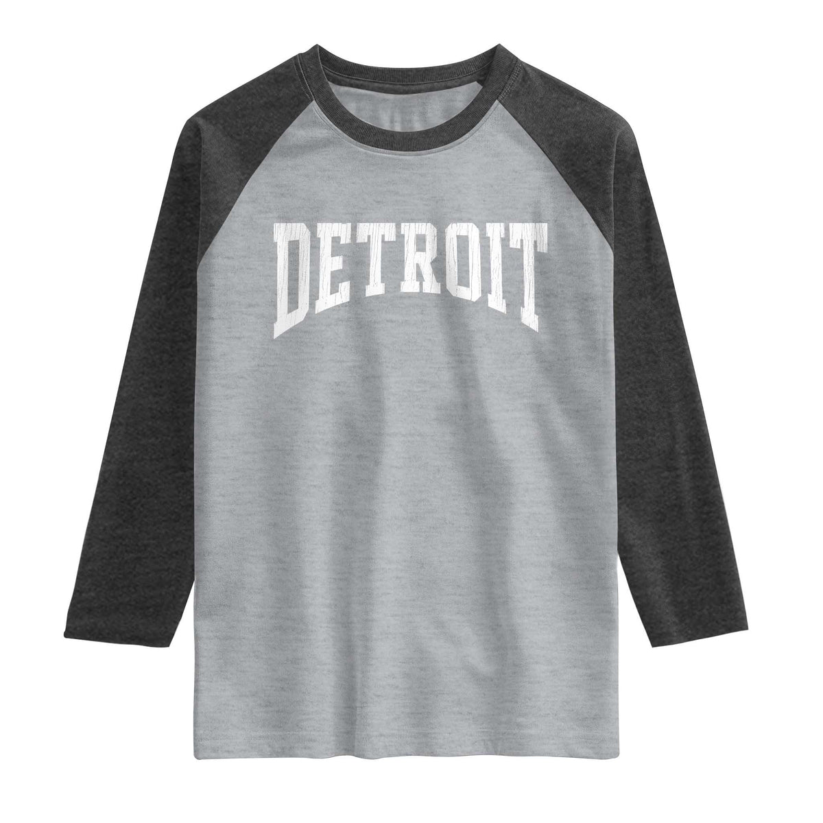 Detroit Michigan City Throwback Design Vintage Raglan Shirt TS11 Heather Gray Heather Charcoal Print Your Wear