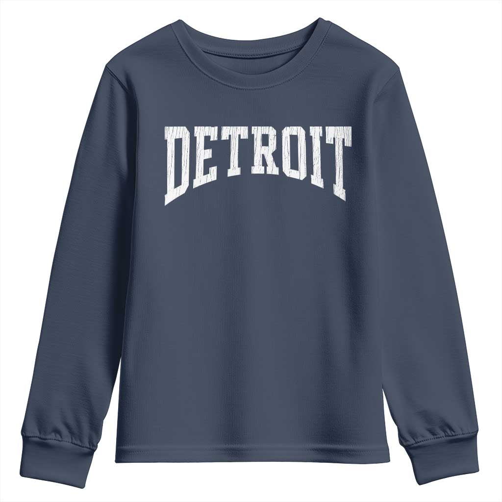 Detroit Michigan City Throwback Design Vintage Youth Sweatshirt TS11 Navy Print Your Wear