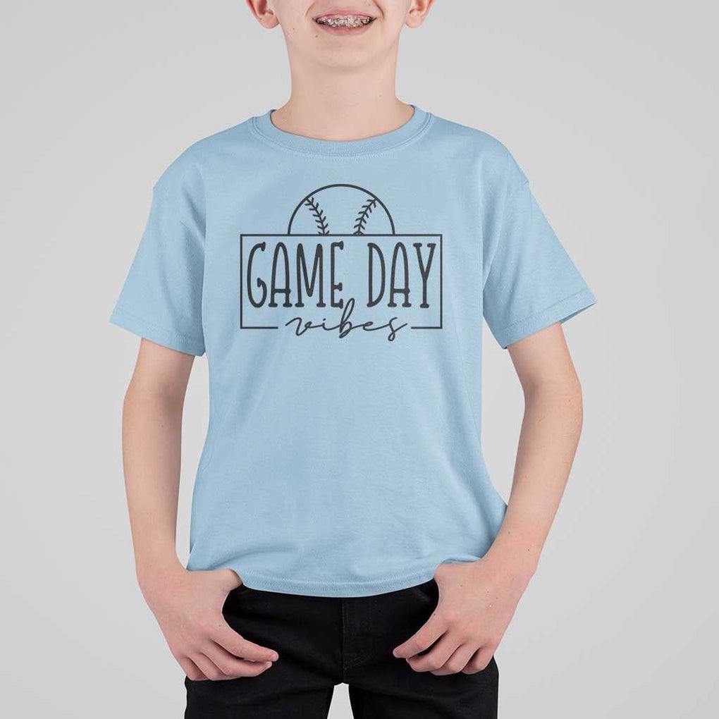 Funny Baseball T Shirt For Kid Game Day Vibes Ball Softball Player TS11 Light Blue Print Your Wear