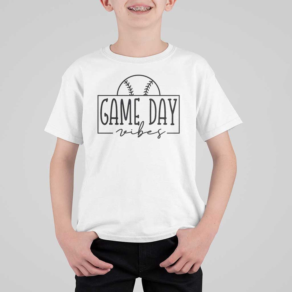 Funny Baseball T Shirt For Kid Game Day Vibes Ball Softball Player TS11 White Print Your Wear