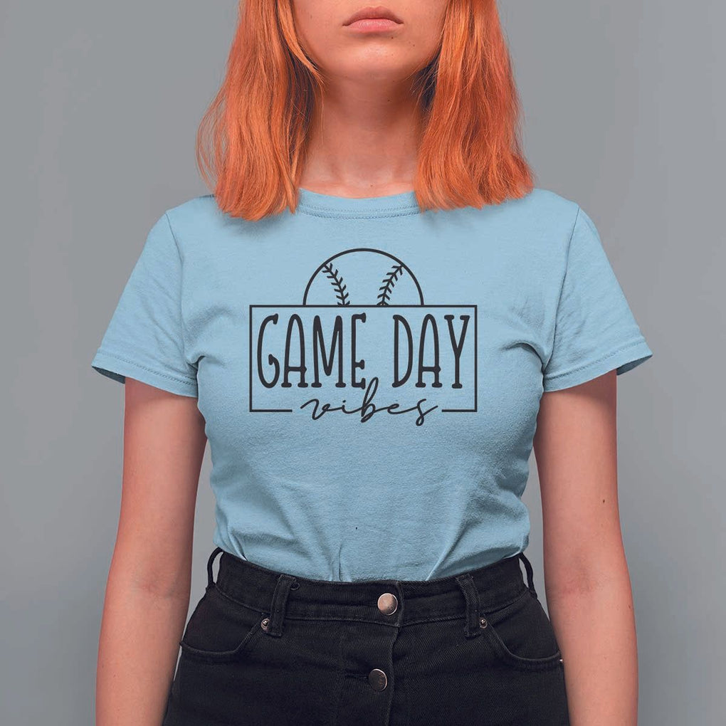 Funny Baseball T Shirt For Women Game Day Vibes Ball Softball Player TS11 Light Blue Print Your Wear