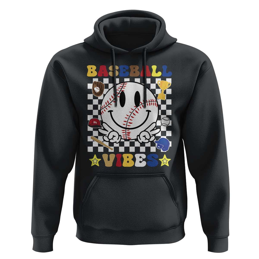 Funny Baseball Vibes Hoodie Retro Groove Green Ball Smiley Face TS11 Black Print Your Wear