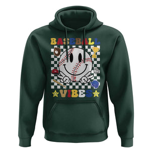 Funny Baseball Vibes Hoodie Retro Groove Green Ball Smiley Face TS11 Dark Forest Green Print Your Wear