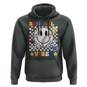 Funny Baseball Vibes Hoodie Retro Groove Green Ball Smiley Face TS11 Dark Heather Print Your Wear