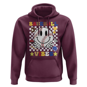 Funny Baseball Vibes Hoodie Retro Groove Green Ball Smiley Face TS11 Maroon Print Your Wear