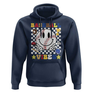 Funny Baseball Vibes Hoodie Retro Groove Green Ball Smiley Face TS11 Navy Print Your Wear