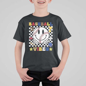 Funny Baseball Vibes T Shirt For Kid Retro Groove Green Ball Smiley Face TS11 Black Print Your Wear
