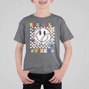 Funny Baseball Vibes T Shirt For Kid Retro Groove Green Ball Smiley Face TS11 Charcoal Print Your Wear
