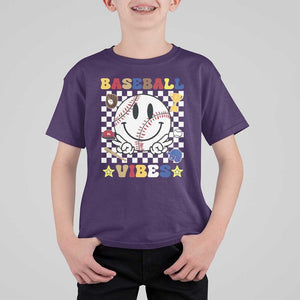 Funny Baseball Vibes T Shirt For Kid Retro Groove Green Ball Smiley Face TS11 Purple Print Your Wear