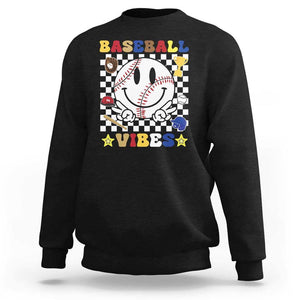 Funny Baseball Vibes Sweatshirt Retro Groove Green Ball Smiley Face TS11 Black Print Your Wear