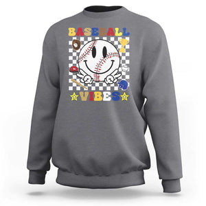 Funny Baseball Vibes Sweatshirt Retro Groove Green Ball Smiley Face TS11 Charcoal Print Your Wear