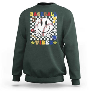 Funny Baseball Vibes Sweatshirt Retro Groove Green Ball Smiley Face TS11 Dark Forest Green Print Your Wear