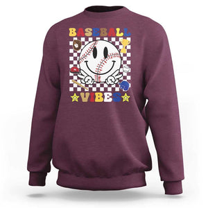 Funny Baseball Vibes Sweatshirt Retro Groove Green Ball Smiley Face TS11 Maroon Print Your Wear
