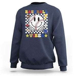 Funny Baseball Vibes Sweatshirt Retro Groove Green Ball Smiley Face TS11 Navy Print Your Wear