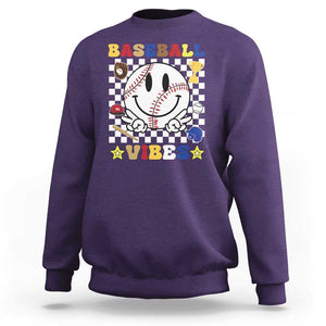 Funny Baseball Vibes Sweatshirt Retro Groove Green Ball Smiley Face TS11 Purple Print Your Wear