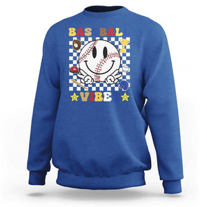 Funny Baseball Vibes Sweatshirt Retro Groove Green Ball Smiley Face TS11 Royal Blue Print Your Wear