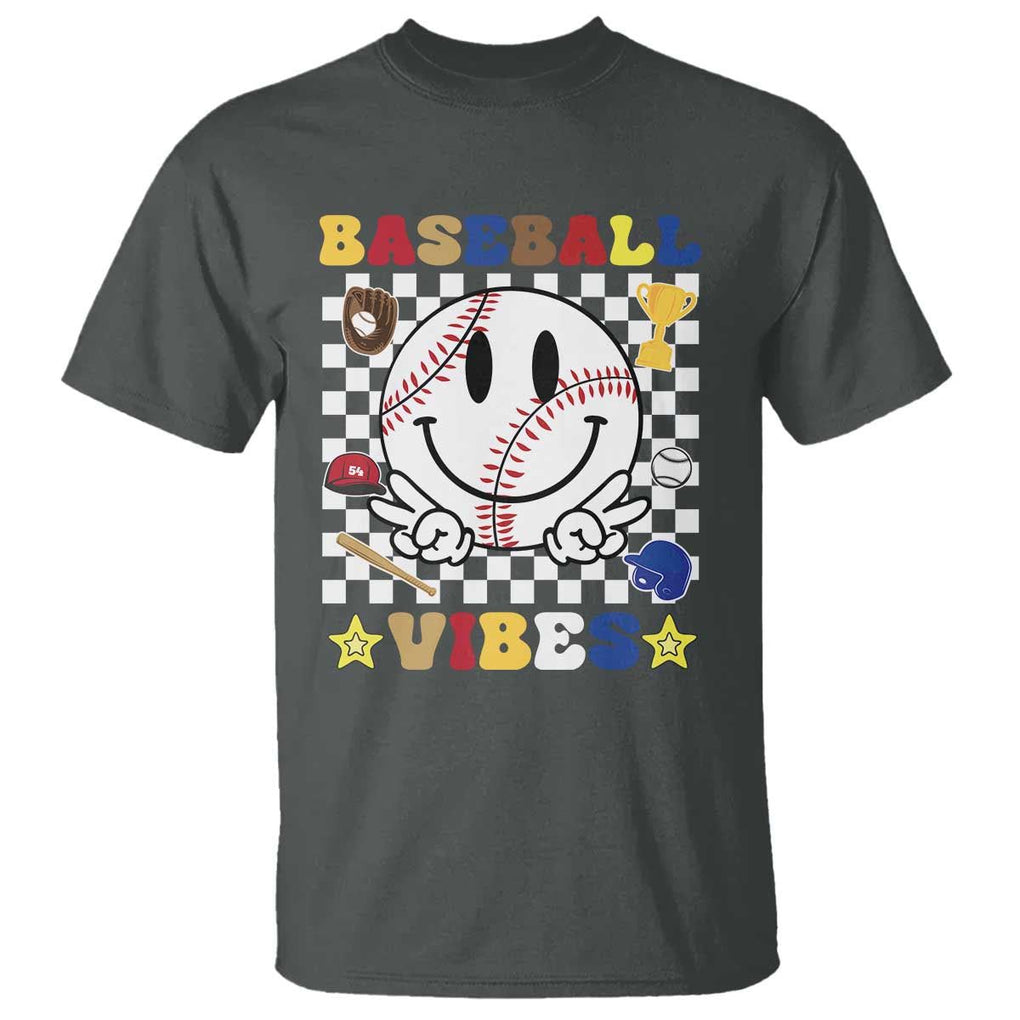 Funny Baseball Vibes T Shirt Retro Groove Green Ball TS11 Dark Heather Print Your Wear