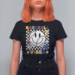 Funny Baseball Vibes T Shirt For Women Retro Groove Green Ball Smiley Face TS11 Black Print Your Wear