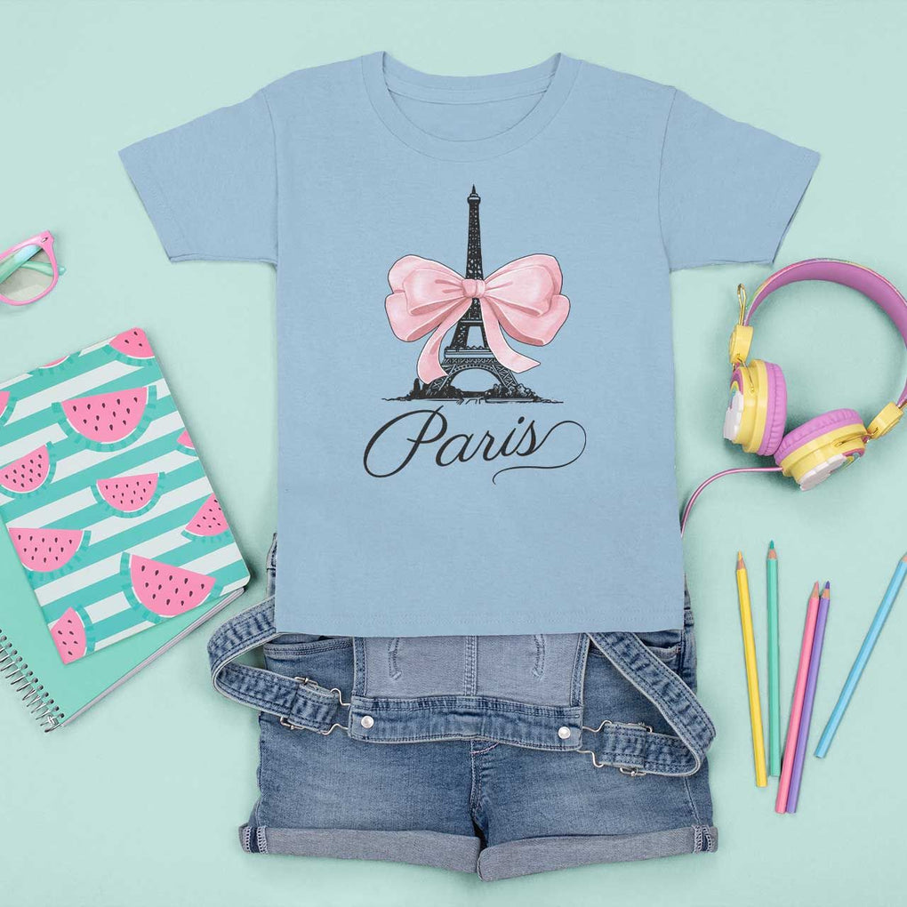 Eiffel Tower French T Shirt For Kid Paris Coquette France Pink Bow Aesthetic TS11 Light Blue Print Your Wear