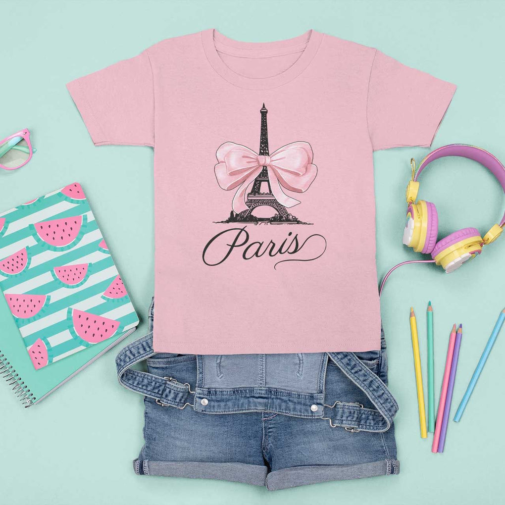Eiffel Tower French T Shirt For Kid Paris Coquette France Pink Bow Aesthetic TS11 Light Pink Print Your Wear
