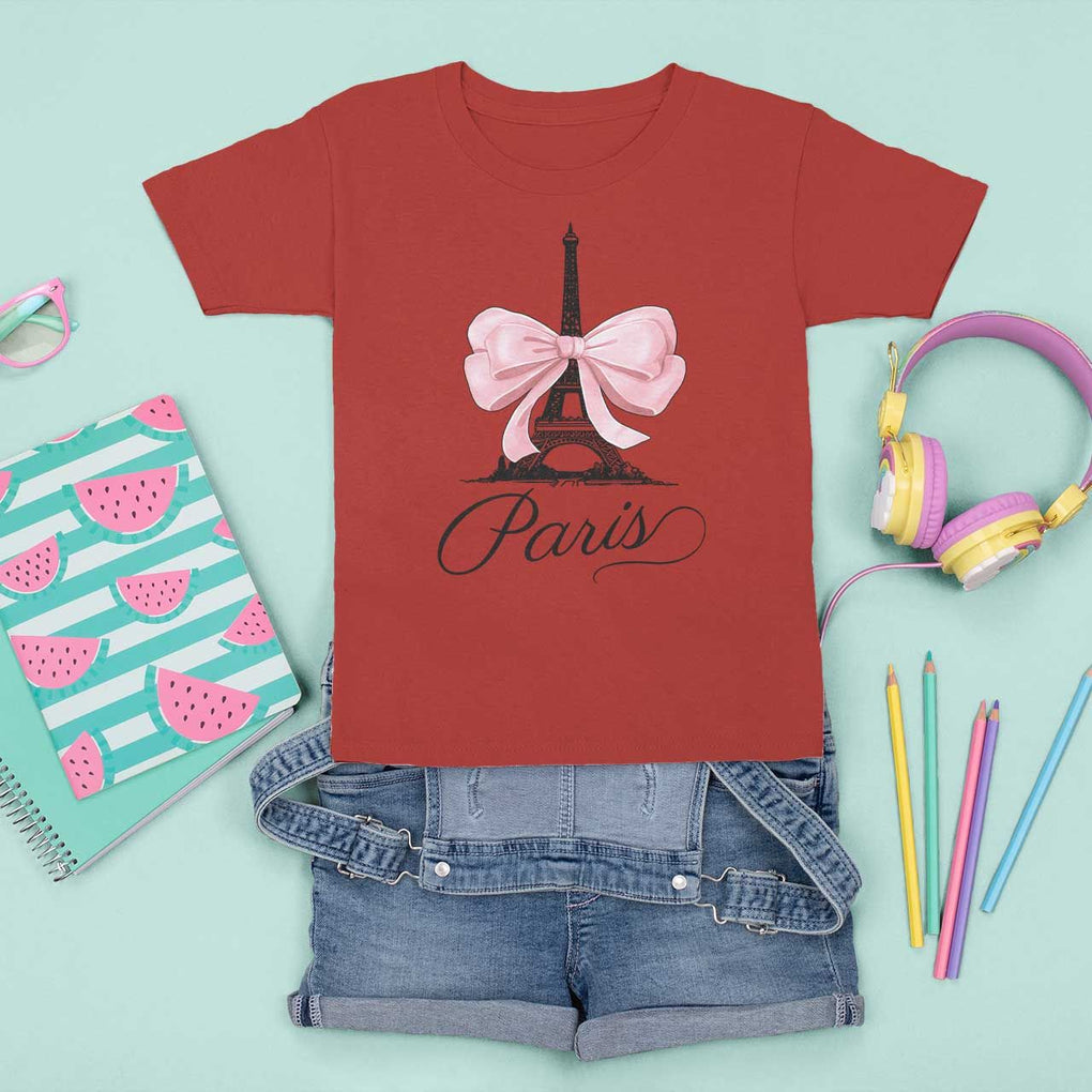 Eiffel Tower French T Shirt For Kid Paris Coquette France Pink Bow Aesthetic TS11 Red Print Your Wear