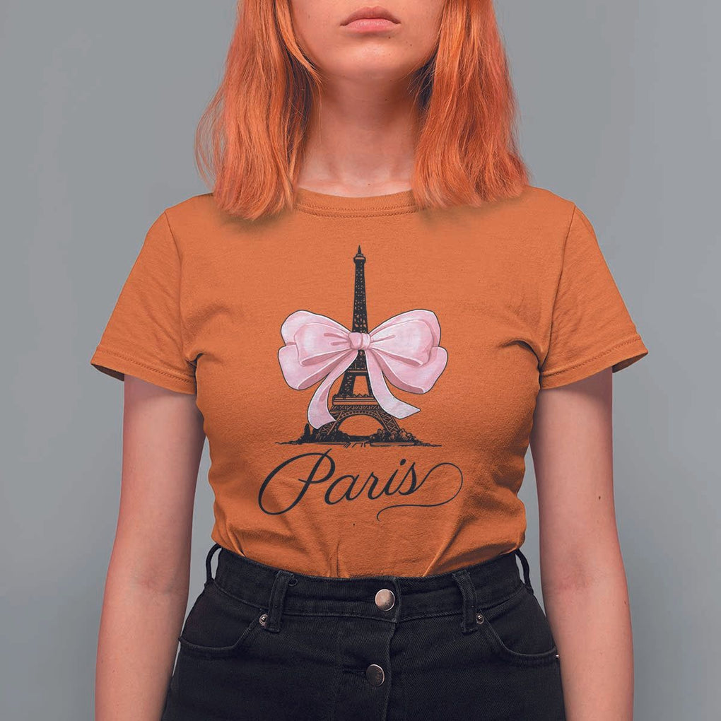 Eiffel Tower French T Shirt For Women Paris Coquette France Pink Bow Aesthetic TS11 Orange Print Your Wear