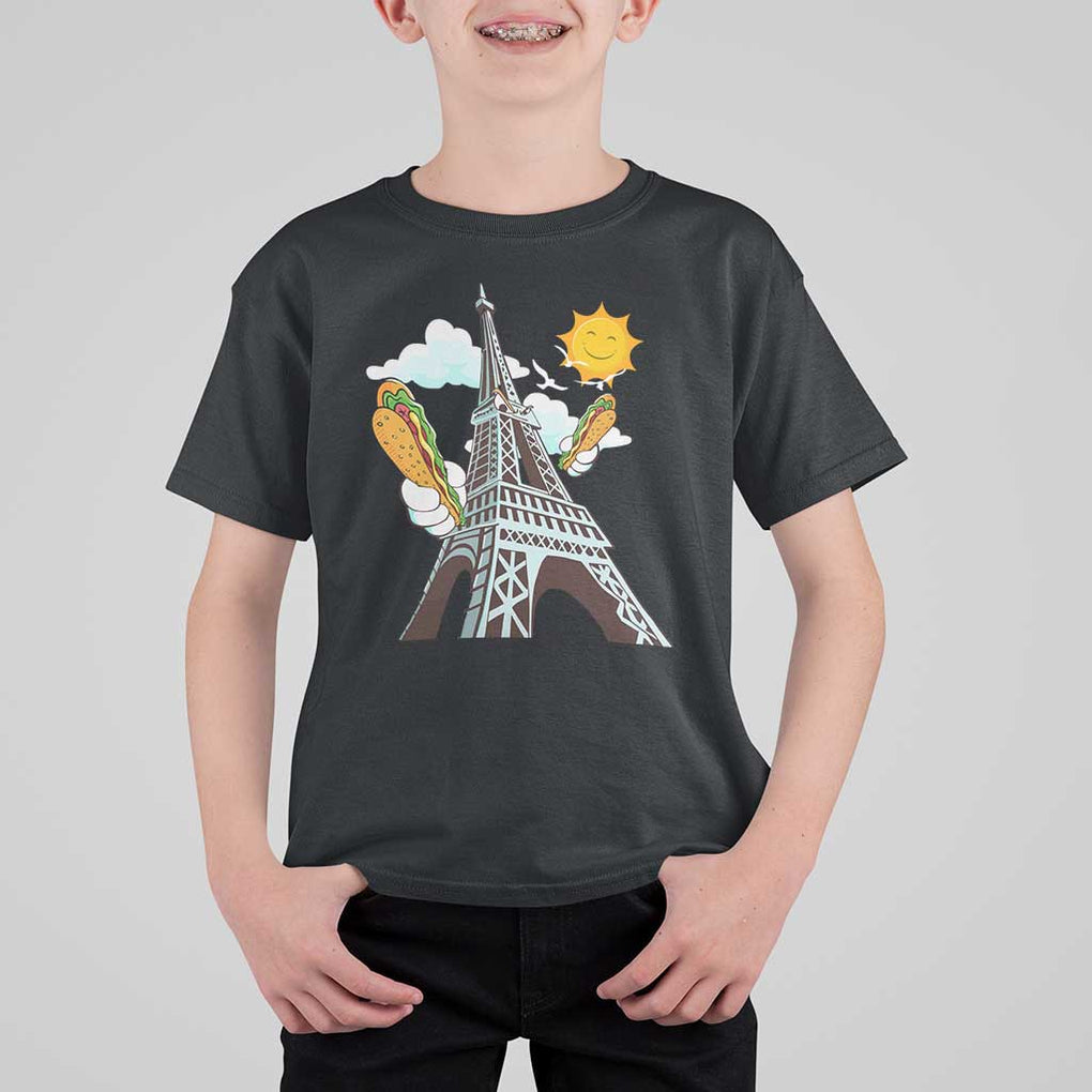 Funny French-American Heritage Month T Shirt For Kid Cute Hotdog Eiffel Tower TS11 Black Print Your Wear