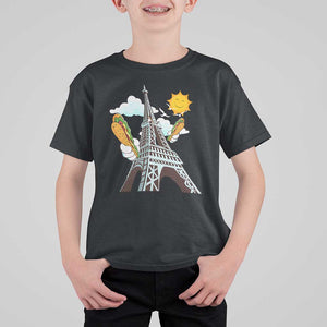 Funny French-American Heritage Month T Shirt For Kid Cute Hotdog Eiffel Tower TS11 Black Print Your Wear