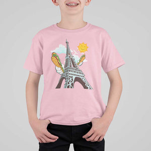 Funny French-American Heritage Month T Shirt For Kid Cute Hotdog Eiffel Tower TS11 Light Pink Print Your Wear