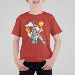 Funny French-American Heritage Month T Shirt For Kid Cute Hotdog Eiffel Tower TS11 Red Print Your Wear
