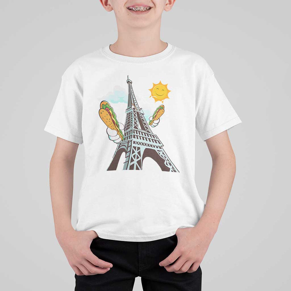 Funny French-American Heritage Month T Shirt For Kid Cute Hotdog Eiffel Tower TS11 White Print Your Wear