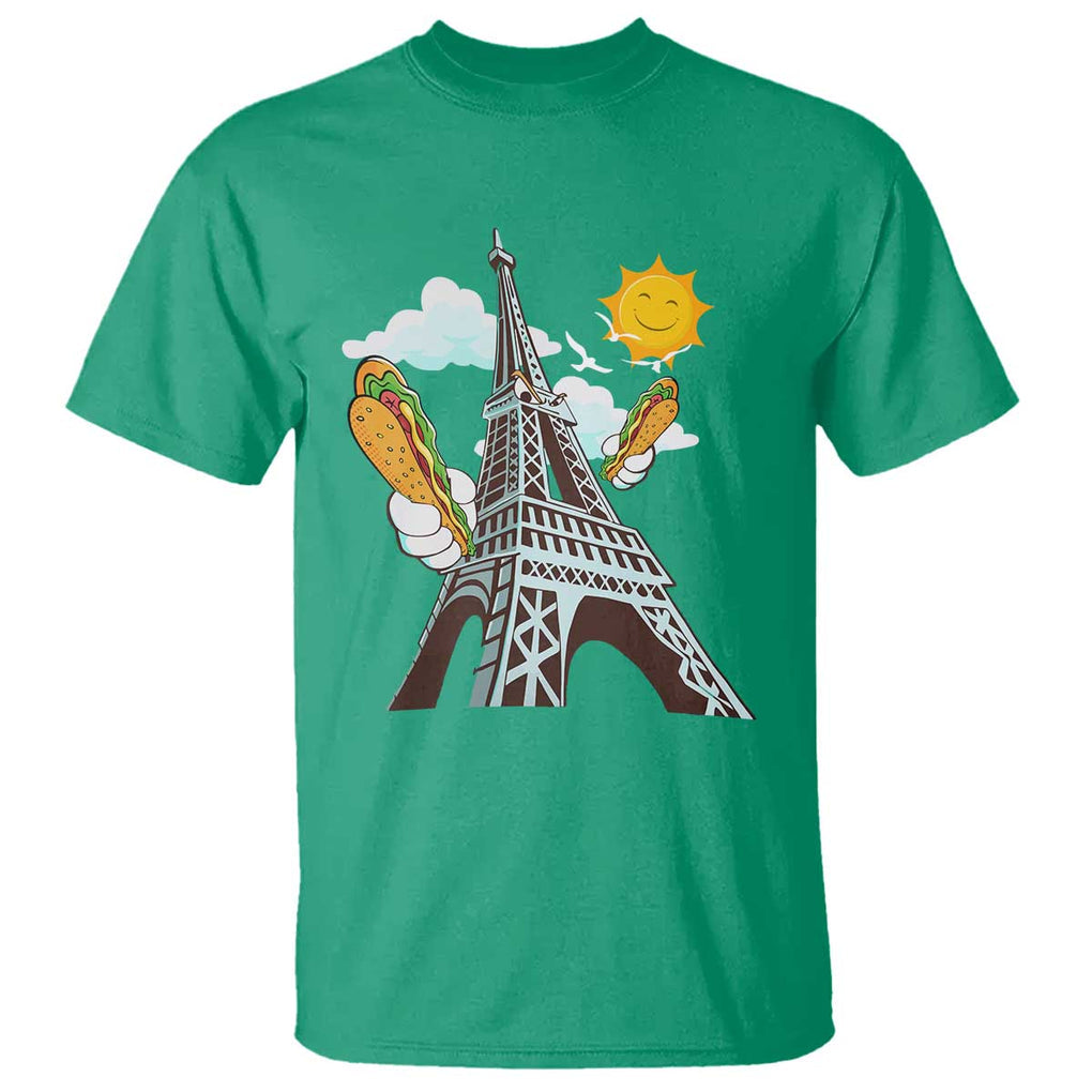 Funny French-American Heritage Month T Shirt Cute Hotdog Eiffel Tower TS11 Irish Green Print Your Wear