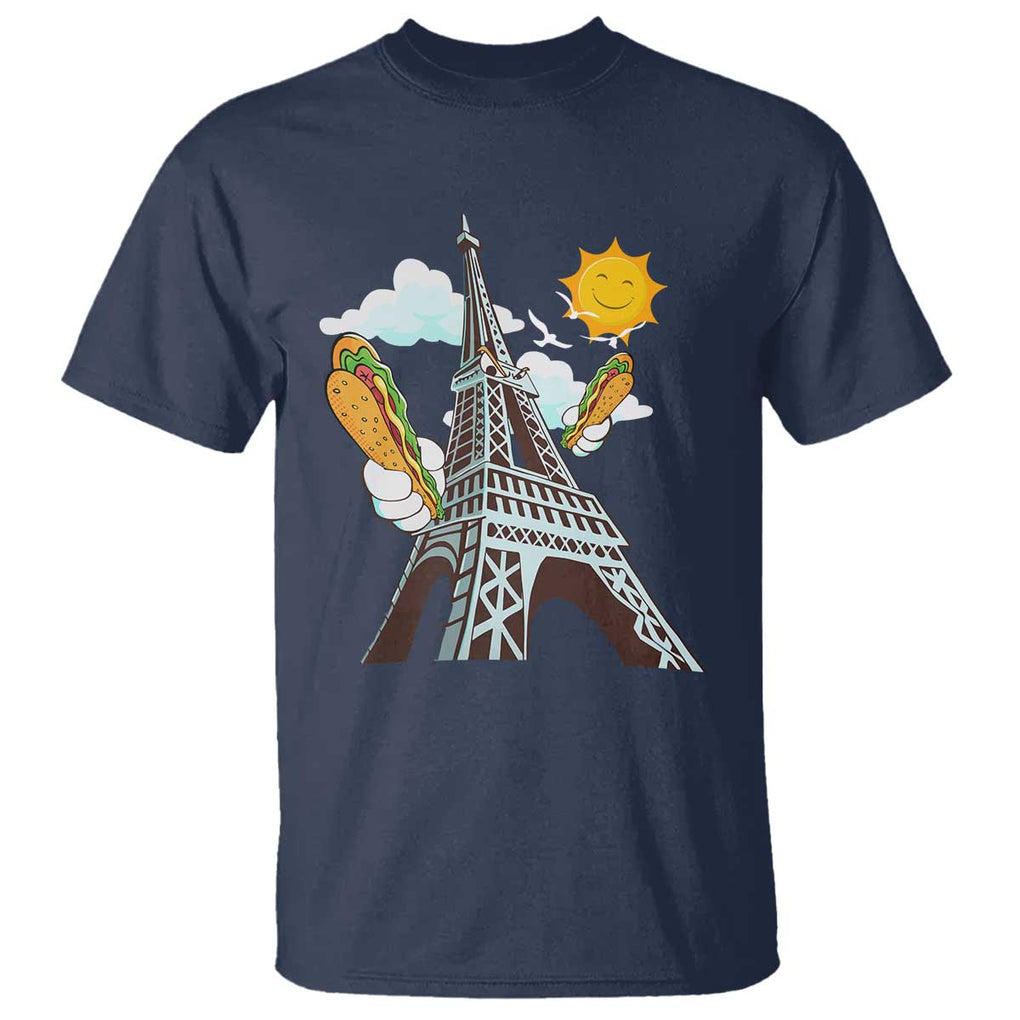 Funny French-American Heritage Month T Shirt Cute Hotdog Eiffel Tower TS11 Navy Print Your Wear