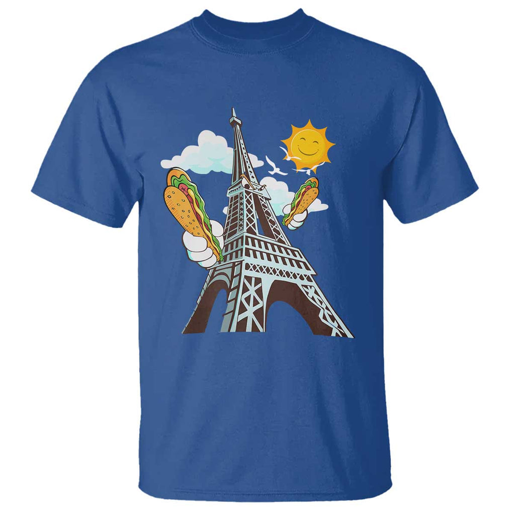 Funny French-American Heritage Month T Shirt Cute Hotdog Eiffel Tower TS11 Royal Blue Print Your Wear