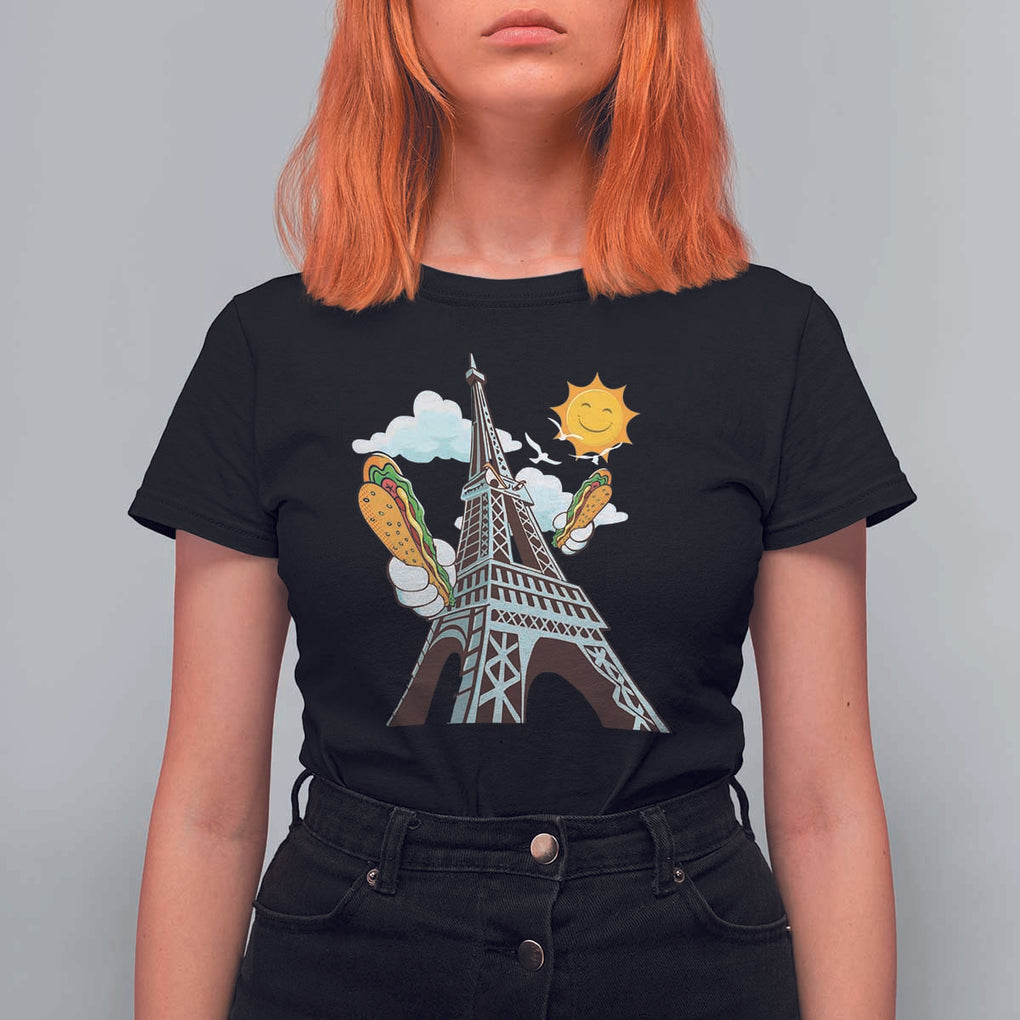 Funny French-American Heritage Month T Shirt For Women Cute Hotdog Eiffel Tower TS11 Black Print Your Wear