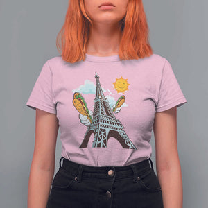 Funny French-American Heritage Month T Shirt For Women Cute Hotdog Eiffel Tower TS11 Light Pink Print Your Wear
