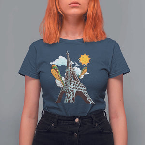 Funny French-American Heritage Month T Shirt For Women Cute Hotdog Eiffel Tower TS11 Navy Print Your Wear