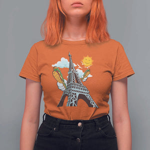 Funny French-American Heritage Month T Shirt For Women Cute Hotdog Eiffel Tower TS11 Orange Print Your Wear