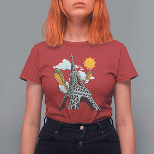 Funny French-American Heritage Month T Shirt For Women Cute Hotdog Eiffel Tower TS11 Red Print Your Wear