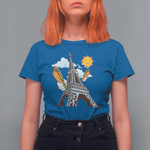 Funny French-American Heritage Month T Shirt For Women Cute Hotdog Eiffel Tower TS11 Royal Blue Print Your Wear