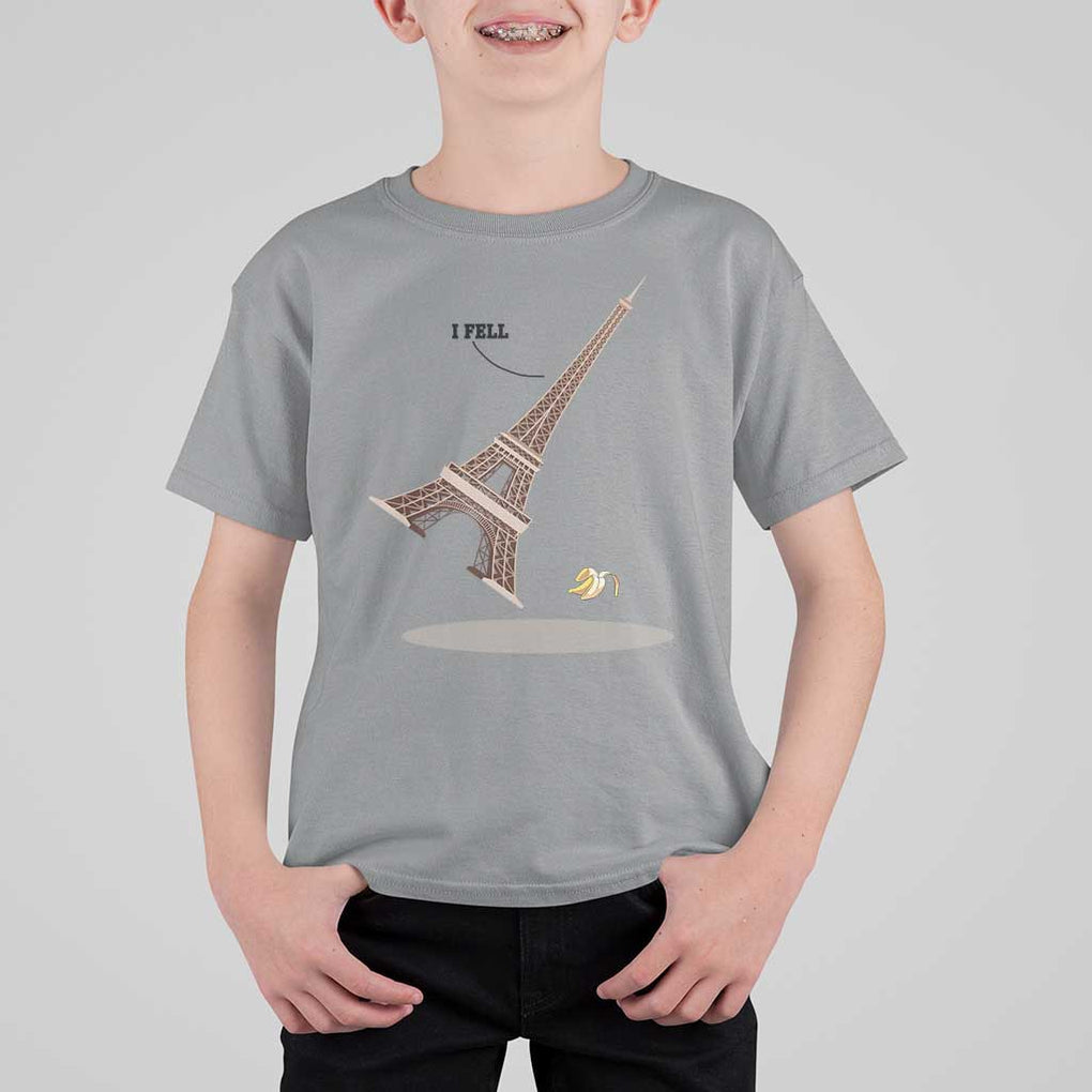 Funny Eiffel Tower T Shirt For Kid I Fell Banana Peel Fallen In Paris TS11 Sport Gray Print Your Wear