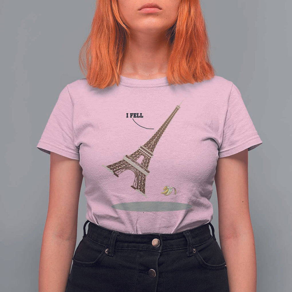 Funny Eiffel Tower T Shirt For Women I Fell Banana Peel Fallen In Paris TS11 Light Pink Print Your Wear