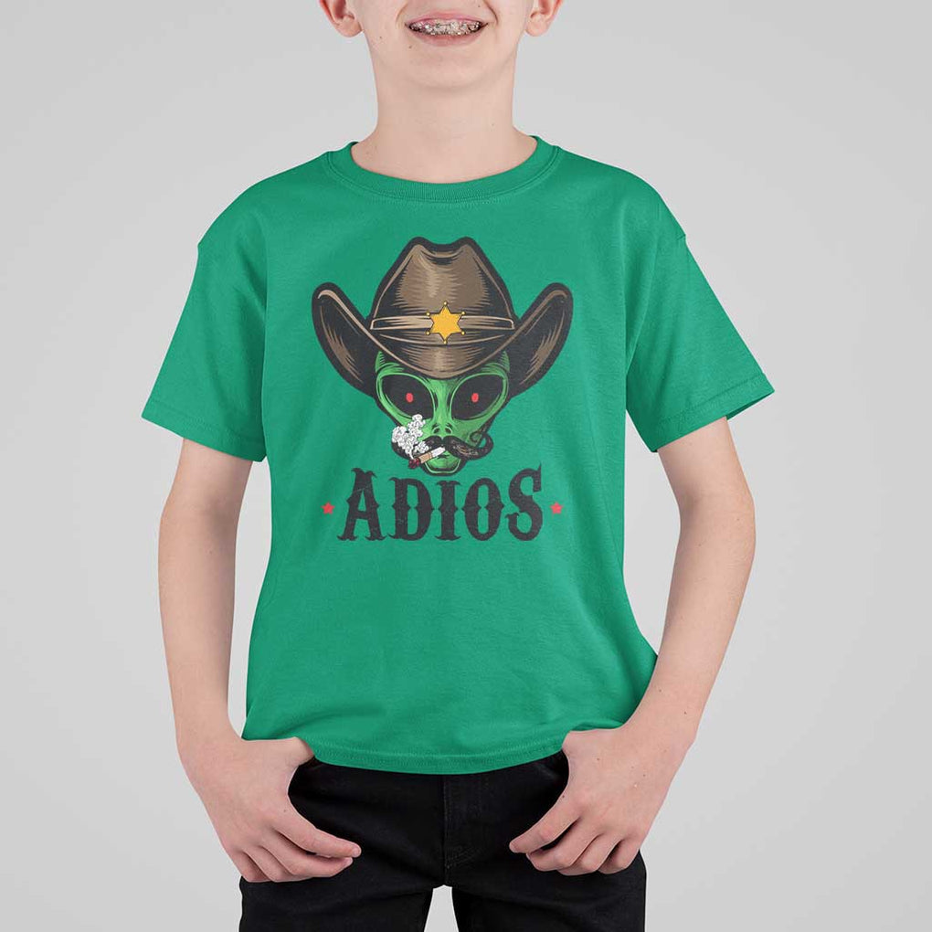 Funny Alien Cowboy T Shirt For Kid Adios Westen Life Country Hat TS11 Irish Green Print Your Wear