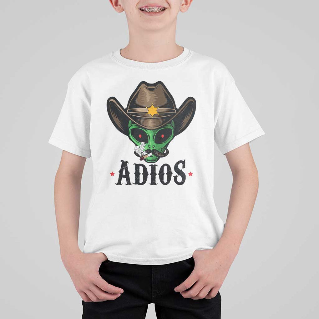 Funny Alien Cowboy T Shirt For Kid Adios Westen Life Country Hat TS11 White Print Your Wear