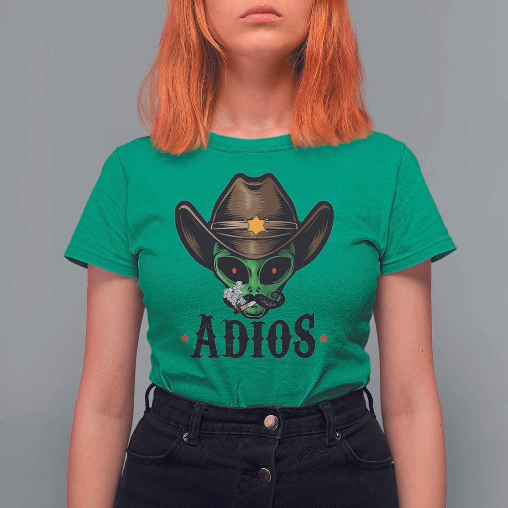 Funny Alien Cowboy T Shirt For Women Adios Westen Life Country Hat TS11 Irish Green Print Your Wear
