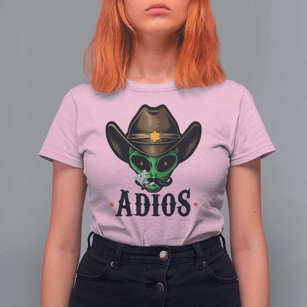 Funny Alien Cowboy T Shirt For Women Adios Westen Life Country Hat TS11 Light Pink Print Your Wear