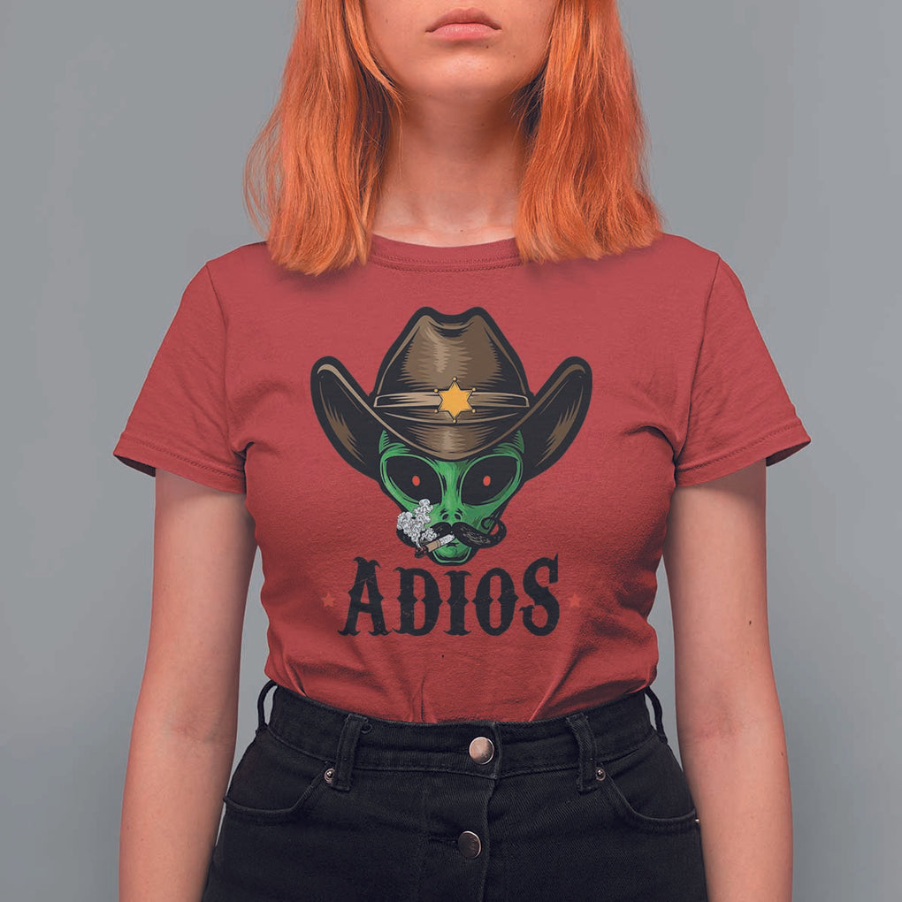 Funny Alien Cowboy T Shirt For Women Adios Westen Life Country Hat TS11 Red Print Your Wear