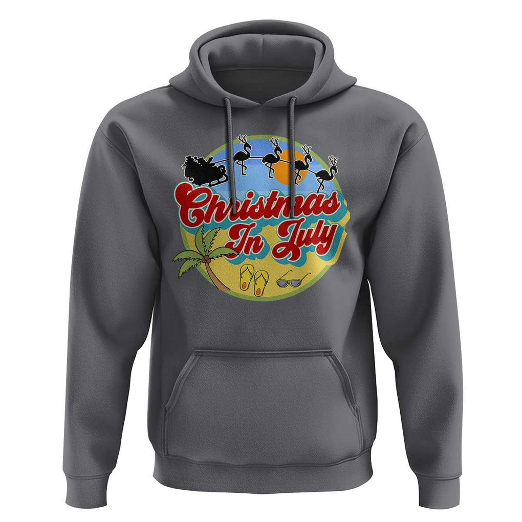 Funny Christmas In July Hoodie Flamingo With Santa Claus Palm Tree TS11 Charcoal Print Your Wear